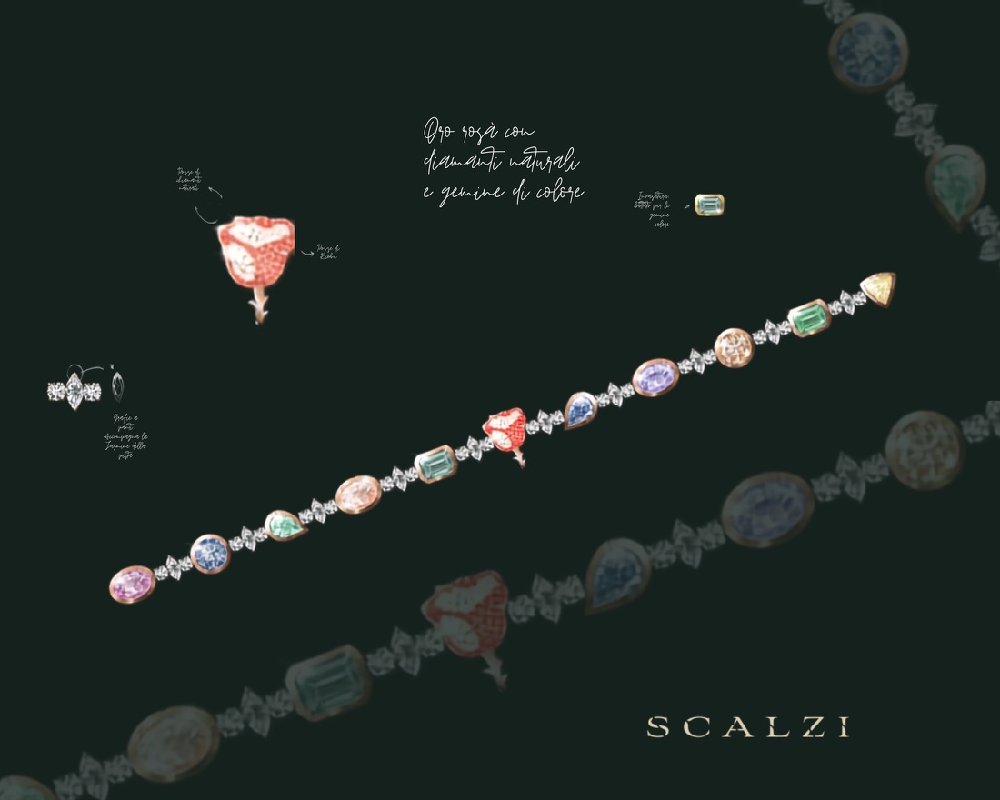 Bracciale con diamanti naturali e gemme di colore